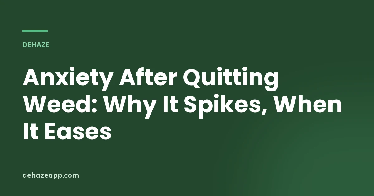 Dehaze article header reading Anxiety After Quitting Weed: Why It Spikes, When It Eases