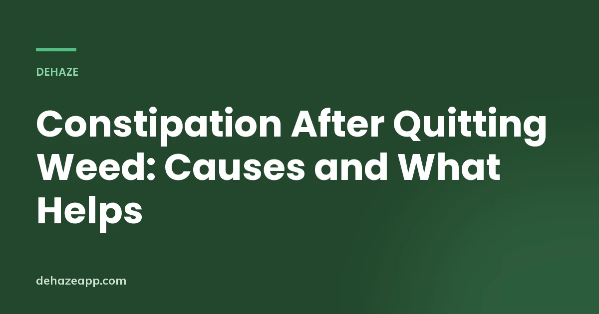Title card reading Constipation After Quitting Weed: Causes and What Helps on a dark green background